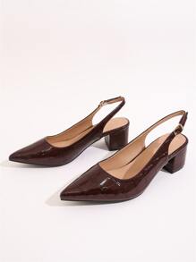 Fall/Winter 2025 Random Crocodile Embossed Point Toe Chunky Heeled Slingback Pumps, Elegant
