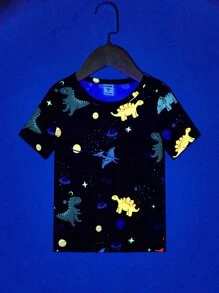 Toddler Boys Reflective Dinosaur Print Snug Fit PJ Set - Navy Blue - View 4