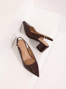 Fall/Winter 2025 Random Crocodile Embossed Point Toe Chunky Heeled Slingback Pumps, Elegant