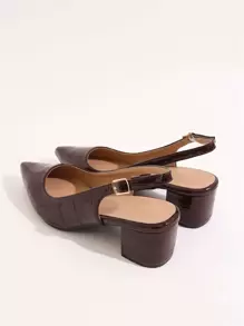 Fall/Winter 2025 Random Crocodile Embossed Point Toe Chunky Heeled Slingback Pumps, Elegant