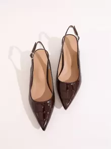 Fall/Winter 2025 Random Crocodile Embossed Point Toe Chunky Heeled Slingback Pumps, Elegant