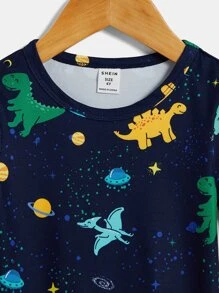 Toddler Boys Reflective Dinosaur Print Snug Fit PJ Set - Navy Blue - View 8