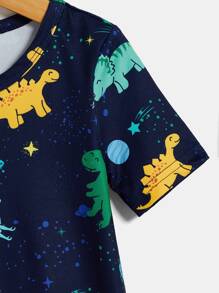 Toddler Boys Reflective Dinosaur Print Snug Fit PJ Set - Navy Blue - View 9