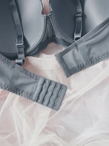 Plus Lace Panel Rhinestone Decor Scallop Trim Push Up Bra - Grey - View 4