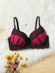 Plus Contrast Lace Underwire Bra - Multicolor - View 1