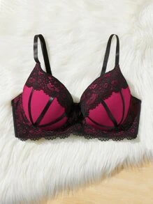 Plus Contrast Lace Underwire Bra - Multicolor - View 4