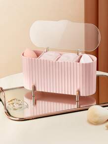 Multifunctional Cosmetics Storage Box, 1pc Cosmetic Storage Organizer, Facial Pad Storage Box, Bathroom Container Box Fits Beauty Sponge, Hair Clips, Jewelry, Desktop Organizer For Dresser, Bathroom, Vanity & Countertop-Pink,Room,Home,Bedroom,Bathroom,House,Pink Room,Living Room Decor,Travel Stuff,Gift Bag,Gifts For Mom,Dad,Men,Friends,Teacher,Birthday,Wedding,Desk,Shelves,Accessories,Gift Boxes,Funny Gift,Storage - Pink - View 1