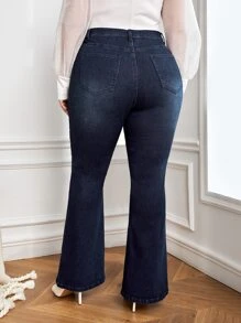 Plus High Waist Flare Leg Jeans - Dark Wash - View 2