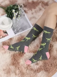 Calcetines de tripulación con patrón de dinosaurio - Multicolor - Ver 1