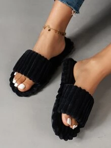 Single Band Bedroom Slippers - Black - View 5