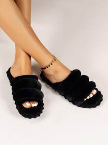 Minimalist Fluffy Bedroom Slippers - Black - View 2