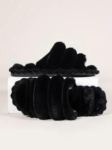Minimalist Fluffy Bedroom Slippers - Black - View 3
