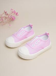 Girls Eyelet Detail Slip-On Canvas Shoes - Pink - View 1
