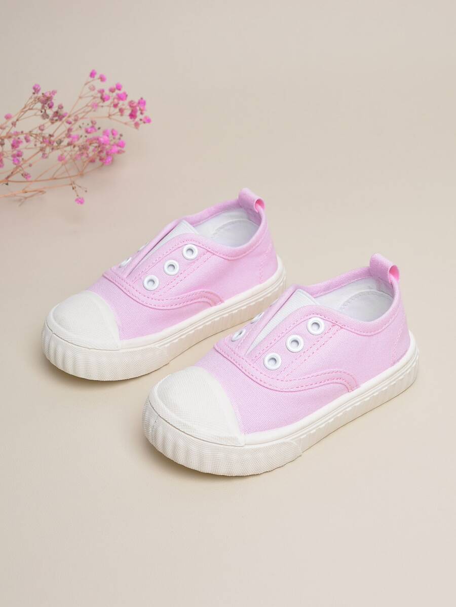 Girls Eyelet Detail Slip-On Canvas Shoes - Pink - View 1