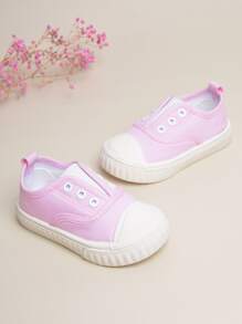 Girls Eyelet Detail Slip-On Canvas Shoes - Pink - View 2