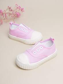 Girls Eyelet Detail Slip-On Canvas Shoes - Pink - View 3