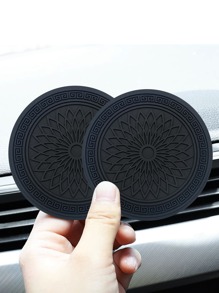 2pcs Flower Pattern Car Coaster - Black - View 1