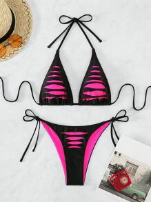 SHEIN ICON Bộ bikini cắt dây hình tam giác bậc thang đi biển mùa hè - Nhiều màu - Xem 1