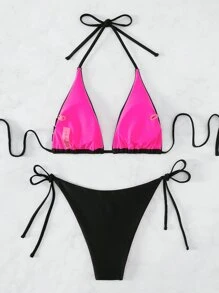 SHEIN ICON Bộ bikini cắt dây hình tam giác bậc thang đi biển mùa hè - Nhiều màu - Xem 3