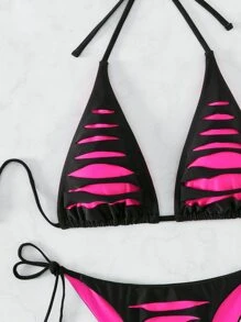 SHEIN ICON Bộ bikini cắt dây hình tam giác bậc thang đi biển mùa hè - Nhiều màu - Xem 6
