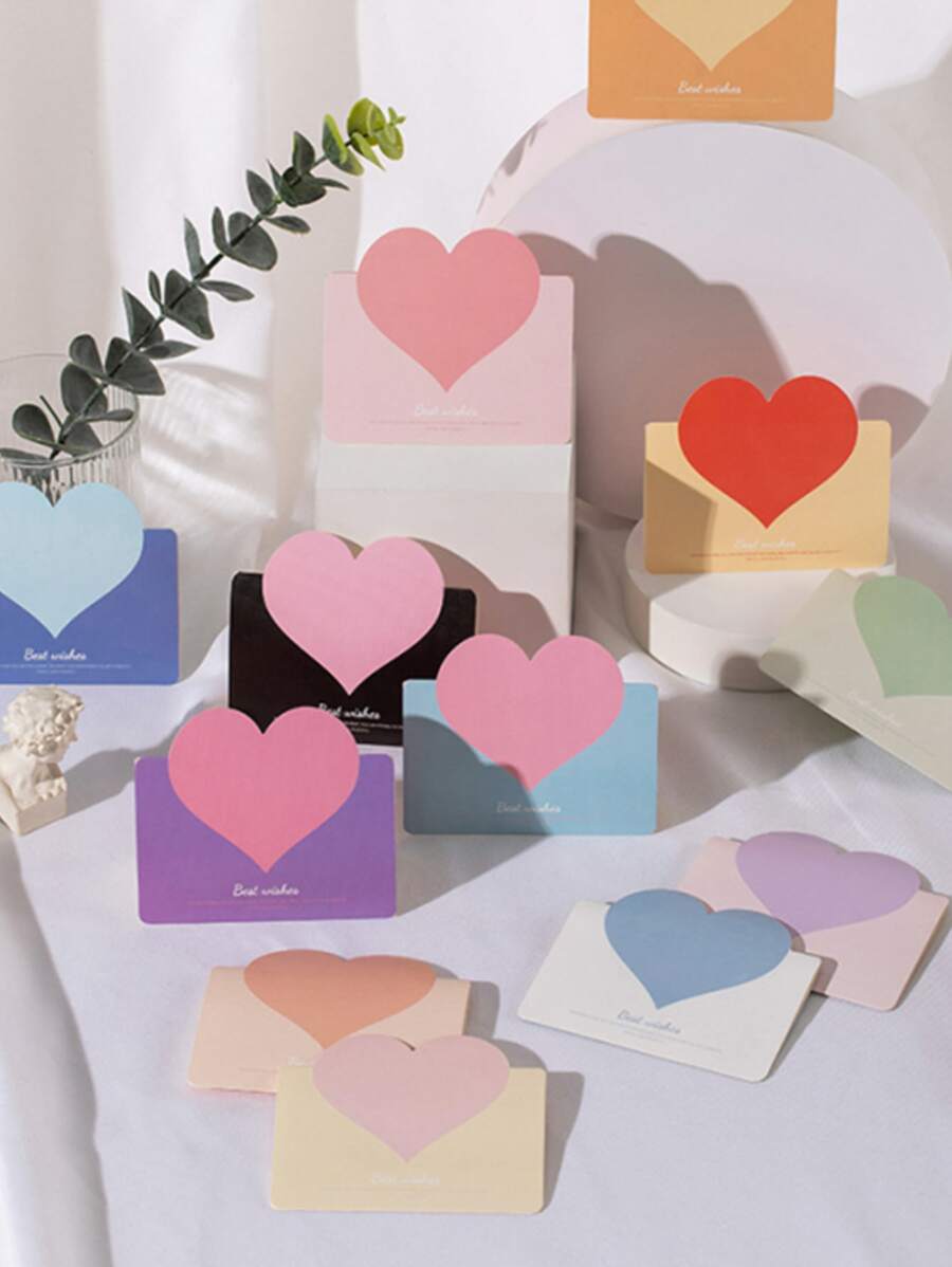 10 cái thiệp sinh nhật trang trí trái tim màu sắc ngẫu nhiên - Nhiều màu - Xem 1