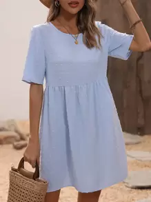 SHEIN LUNE Vestido smock de lunares - Celeste - Ver 1