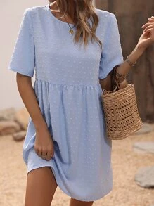 SHEIN LUNE Vestido smock de lunares - Celeste - Ver 3