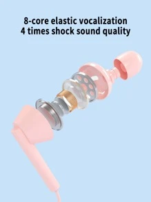 3.5MM插孔8芯彈力發聲震撼音質高回彈線材入耳式耳機 - 粉色 - 查看 3
