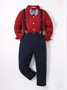 Boys Bow Front Shirt & Suspender Trousers - Multicolor - View 1