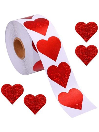 Rollo de 500 pegatinas con corazones rojos brillantes de 2,5 cm para decoración de San Valentín, bodas, aniversarios, fiestas, vuelta al cole, día de San Valentín