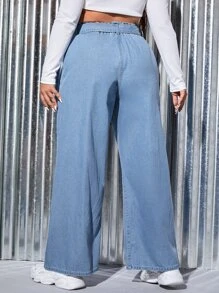 SHEIN EZwear Quần Denim kích thước lớn Thắt lưng Túi Quần paper-bag màu trơn - Rửa nhẹ - Xem 2