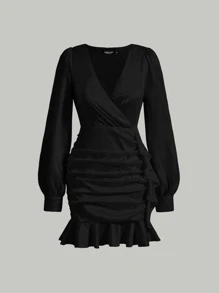 SHEIN MOD Vestido de cuello cruzado fruncido bajo con fruncido