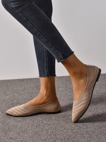 Chevron Pattern Point Toe Ballet Flats - Khaki - View 5