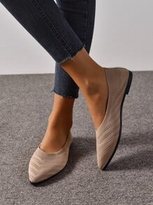 Chevron Pattern Point Toe Ballet Flats - Khaki - View 6