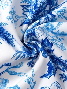 SHEIN Vestido de verano con estampado floral azul y blanco, escote cuadrado y mangas con volantes para niña joven - Azul y blanco - Ver 6