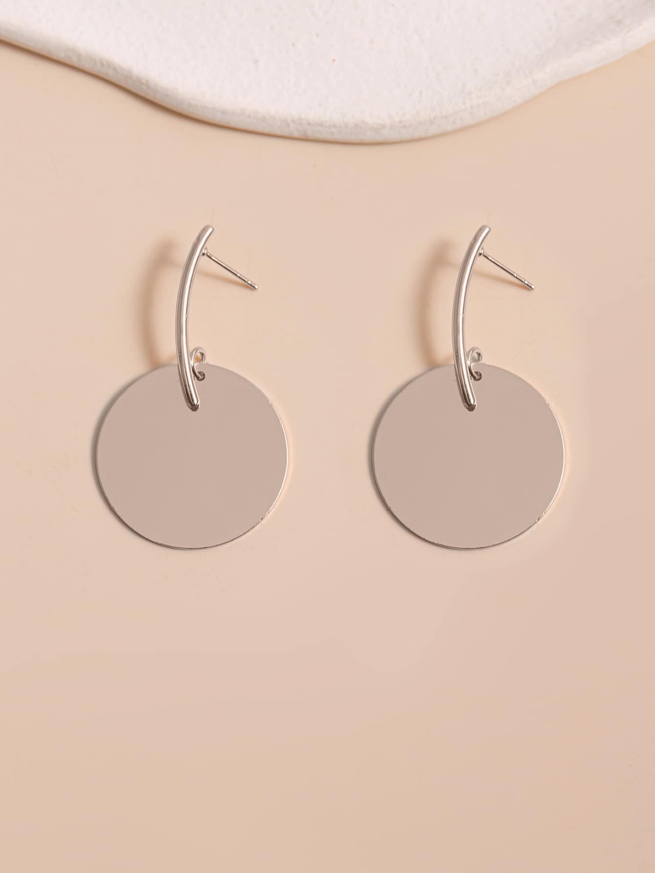 圓形耳墜 - 銀色 - 查看 1