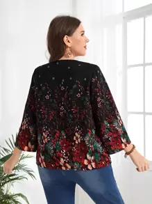 EMERY ROSE Plus Floral Print V Neck Blouse - Multicolor - View 2