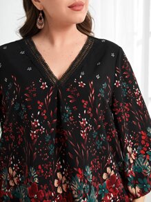 EMERY ROSE Plus Floral Print V Neck Blouse - Multicolor - View 6