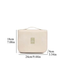1pc Foldable Toiletry Travel Bag,  Portable  Large Wash Bag For Travel - Beige - View 4