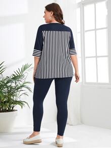 EMERY ROSE Plus Striped Print Tee & Leggings
