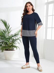 EMERY ROSE Plus Striped Print Tee & Leggings