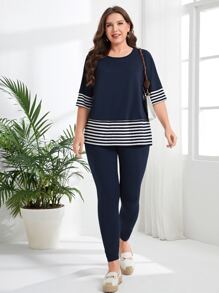 EMERY ROSE Plus Striped Print Tee & Leggings