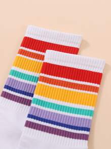 6pairs Rainbow Striped Crew Socks - Multicolor - View 3