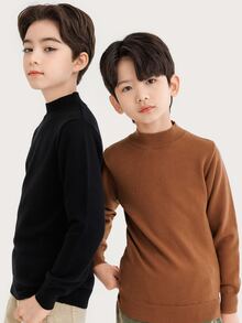 Chicos 1 pieza Jersey tejido de canalé de cuello alto - Negro - Ver 5