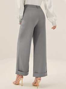 Modelyn Solid Roll Up Hem Pants - Grey - View 2