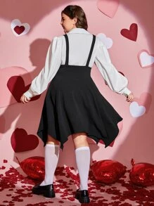 SHEIN EZwear Plus Size Button Detail Asymmetrical Hem Suspender Dress Without Blouse - Black - View 2