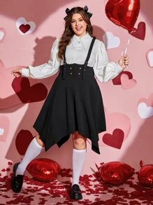 SHEIN EZwear Plus Size Button Detail Asymmetrical Hem Suspender Dress Without Blouse - Black - View 1