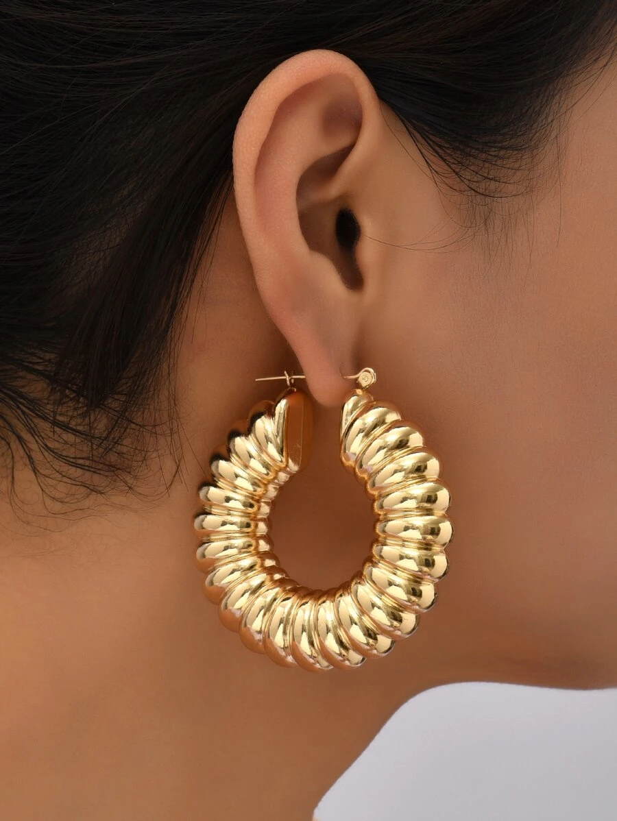 Textured Hoop Earrings - Yellow Gold - View 1