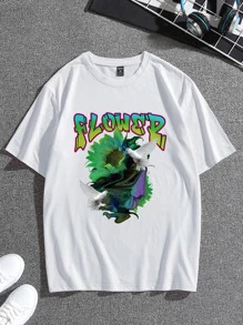 ROMWE MEN Guys Letter Pigeon Graphic Tee - White - View 1