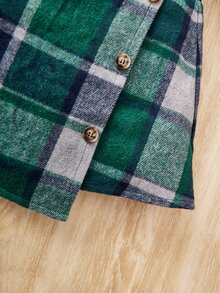 SHEIN Girls Gigot Sleeve Top & Plaid Print Asymmetrical Hem Skirt - Multicolor - View 4